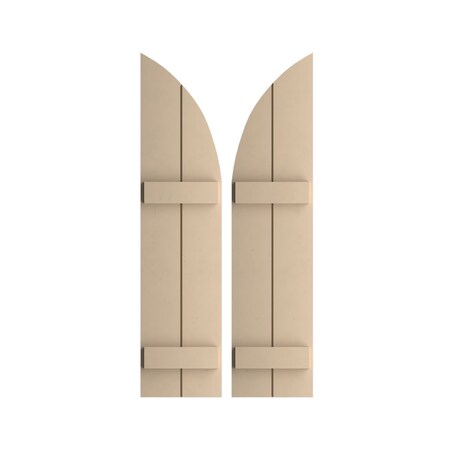 Smooth 2 Board Joined Board-n-Batten W/Quarter Round Arch Top Faux Wood Shutters, 11W X 44H